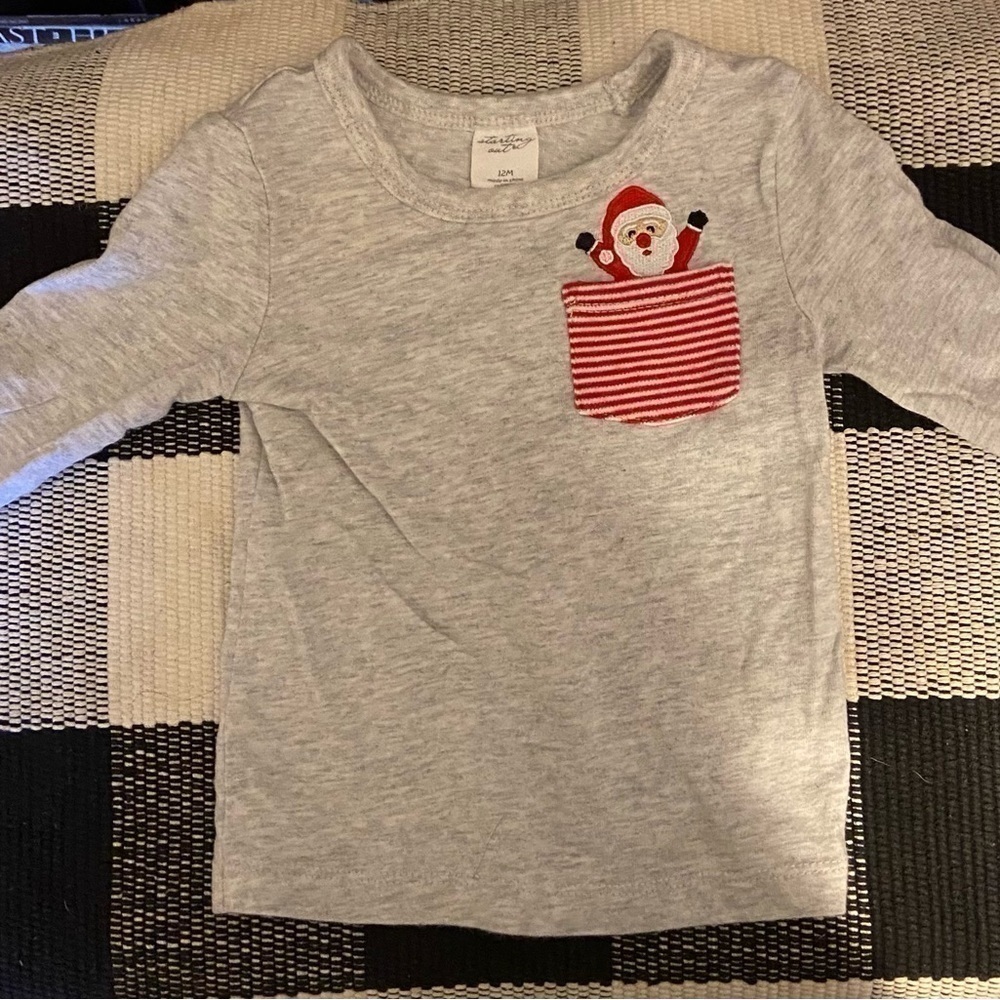 Starting Out long sleeve Christmas Santa Claus gray shirt top 12 Months boys